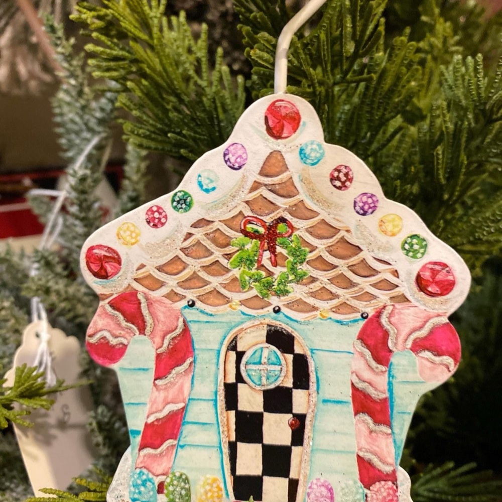 Festive Pastel Gingerbread House Ornament